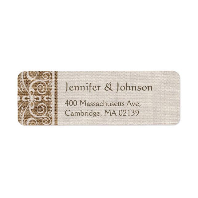 Rustic Burlap Lace Wedding Label (Front)