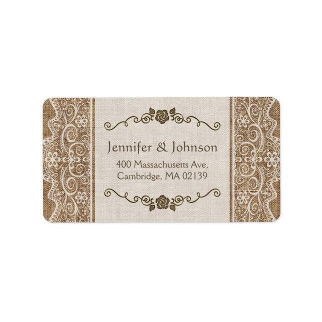 Rustic Burlap Lace Wedding Label (Front)