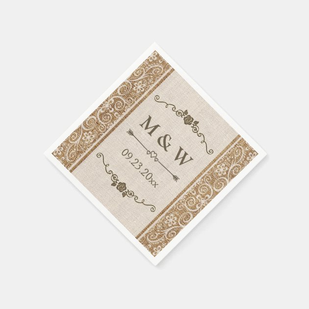 Rustic Burlap Lace Wedding Monogram Napkin