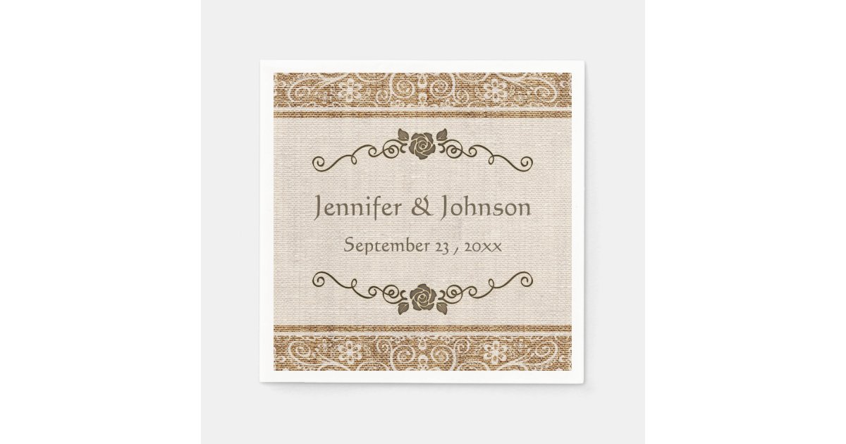 Rustic Burlap Lace Wedding Paper Napkins | Zazzle
