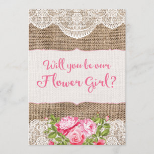 Rustic Burlap Lace Will you be my Flower Girl Card