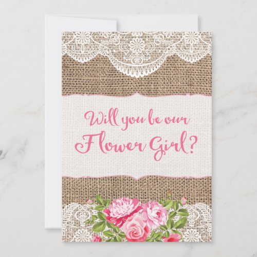 Rustic Burlap Lace Will you be my Flower Girl Card