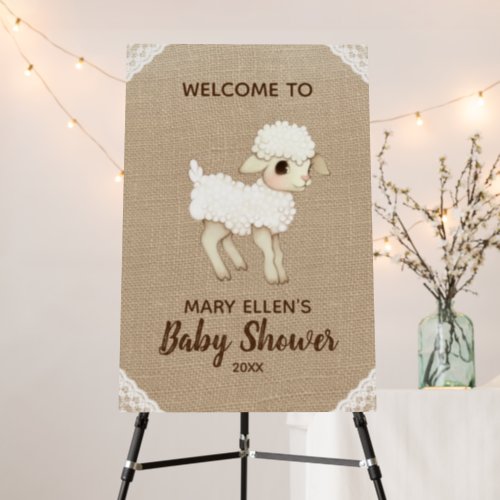 Rustic Burlap Lamb Baby Shower Welcome Board