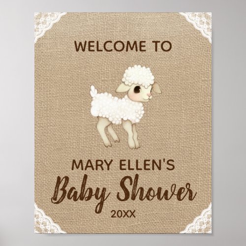 Rustic Burlap Lamb Baby Shower Welcome Poster