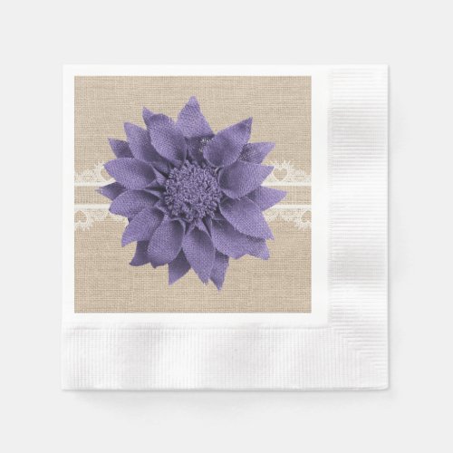 Rustic Burlap Lavender Flower Wedding Paper Napkins