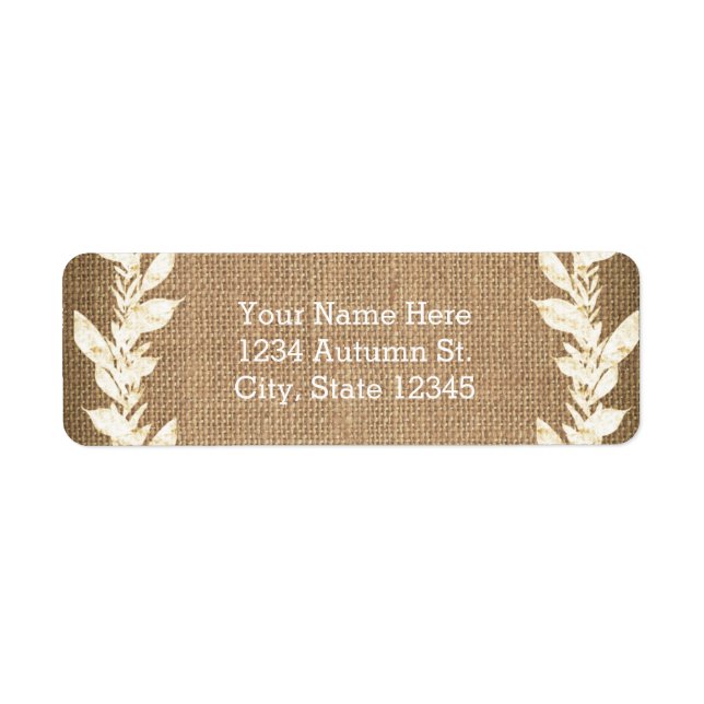 Rustic Burlap & Leaves Wedding Invitation Label (Front)
