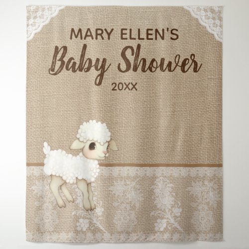 Rustic Burlap Little Lamb Baby Shower Backdrop