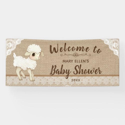 Rustic Burlap Little Lamb Baby Shower Banner