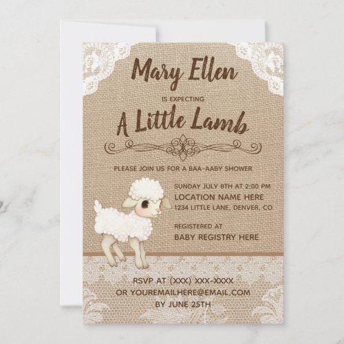 Rustic Burlap Little Lamb Baby Shower Invitation