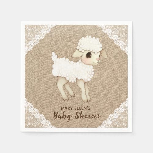 Rustic Burlap Little Lamb Baby Shower Paper Napkin