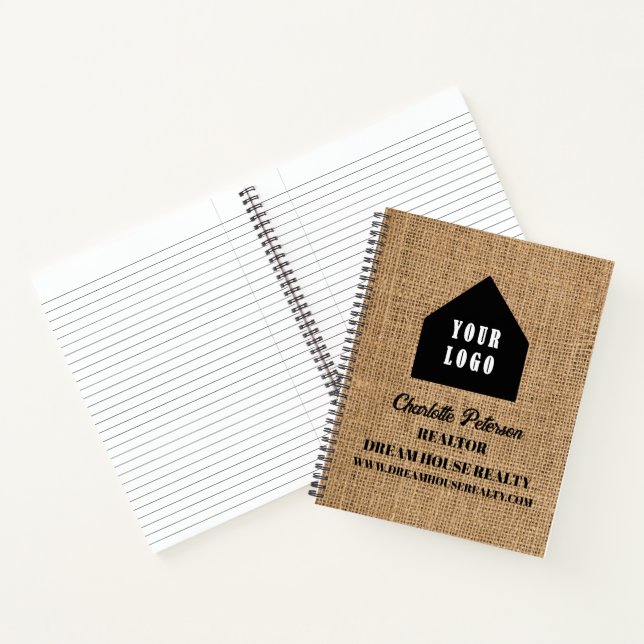 Rustic Burlap Logo Real Estate Agent Realtor Notebook (Inside)