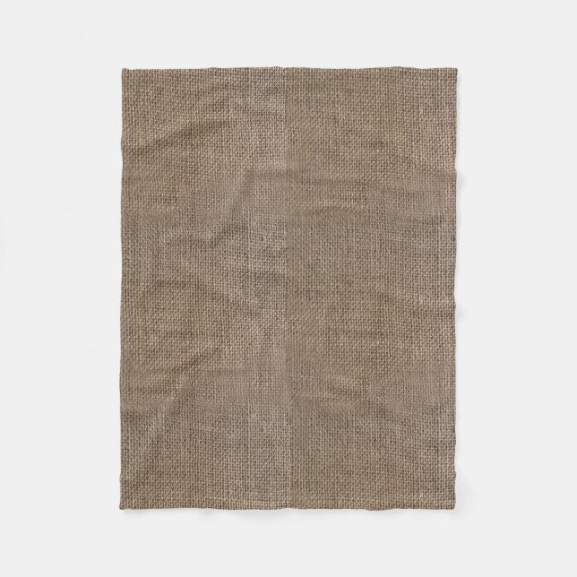 Rustic Burlap-Look Brown Printed Background Fleece Blanket (Front)