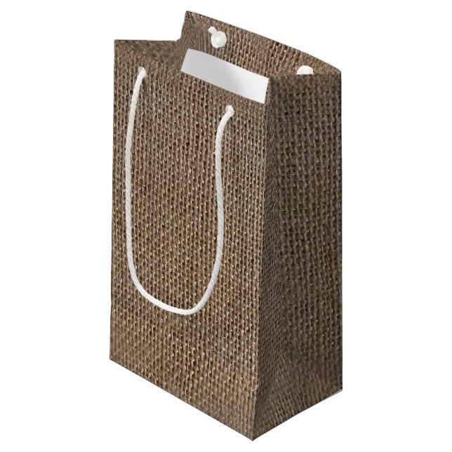 Rustic Burlap-Look Brown Printed Background Small Gift Bag (Front Angled)