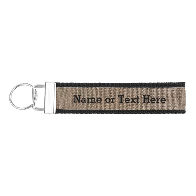 Rustic Burlap-Look Brown Printed Background Wrist Keychain (Keys on Left)