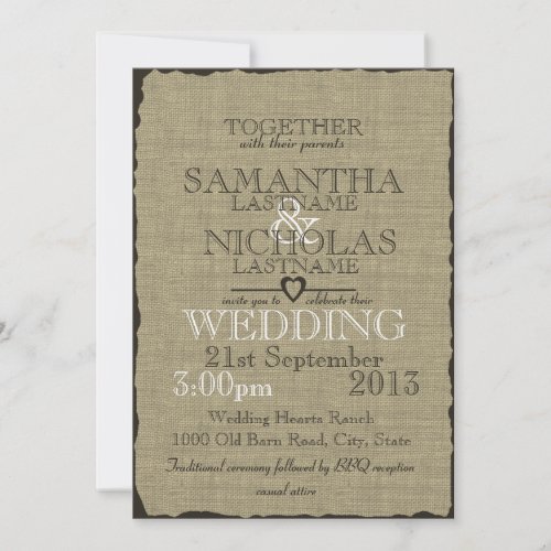Rustic Burlap Look Wedding 5x7 Invites
