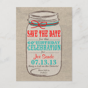Rustic Burlap & Mason Jar 60 Birthday Invite