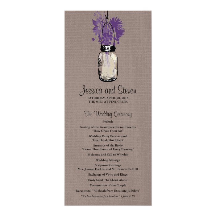 Rustic Burlap Mason Jar and Wildflowers Program Rack Card Template