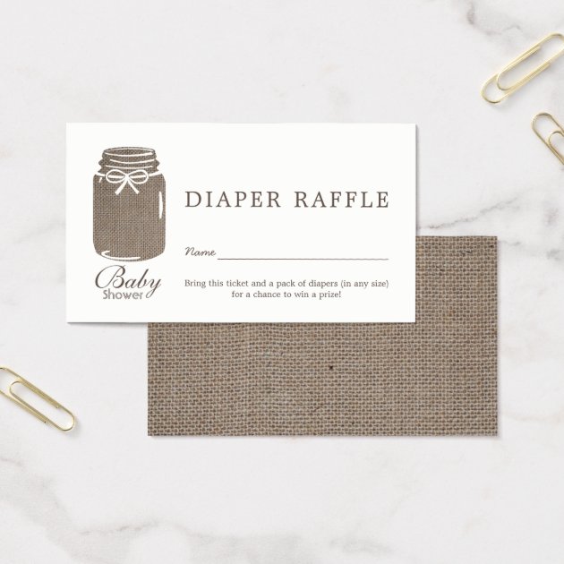 Rustic Burlap Mason Jar Baby Diaper Raffle Ticket