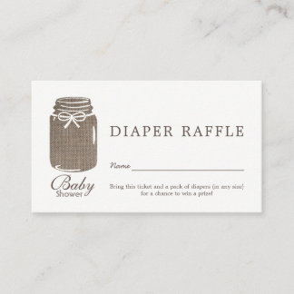 Rustic Burlap Mason Jar Baby Diaper Raffle Ticket Enclosure Card