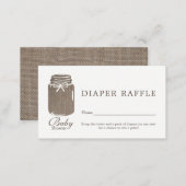 Rustic Burlap Mason Jar Baby Diaper Raffle Ticket Enclosure Card (Front/Back)