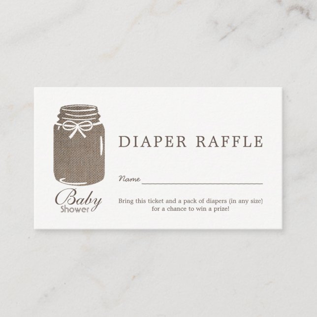 Rustic Burlap Mason Jar Baby Diaper Raffle Ticket Enclosure Card (Front)