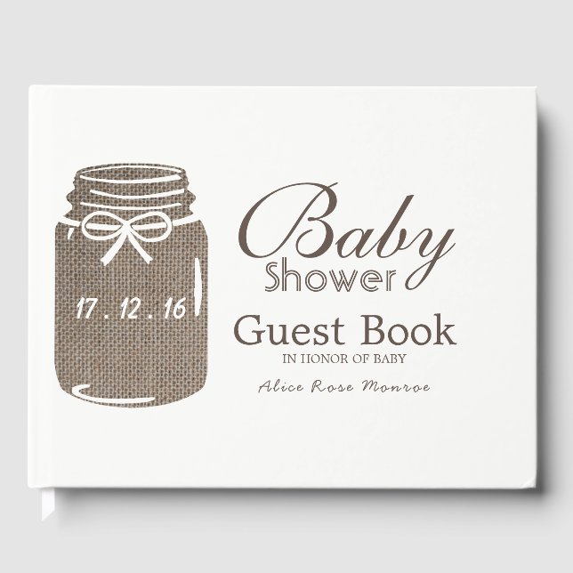 Rustic Burlap Mason Jar Baby Shower Guest Book (Front)