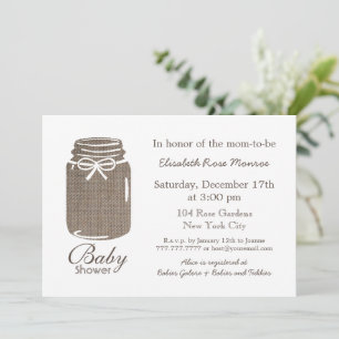 Rustic Burlap Mason Jar Baby Shower Invitation