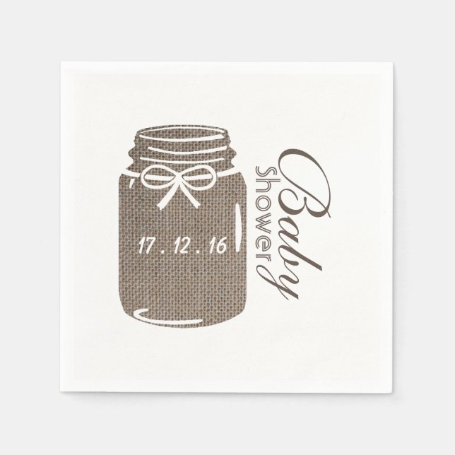 Rustic Burlap Mason Jar Baby Shower Napkins (Front)