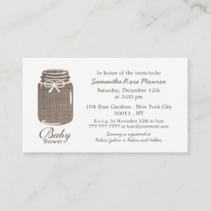Rustic Burlap, Mason Jar Baby Shower Ticket Invite