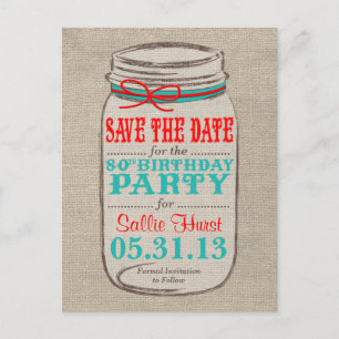 Rustic Burlap & Mason Jar Birthday Invite - Coral