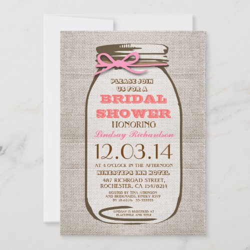 Rustic Burlap Mason Jar Bridal Shower Invite