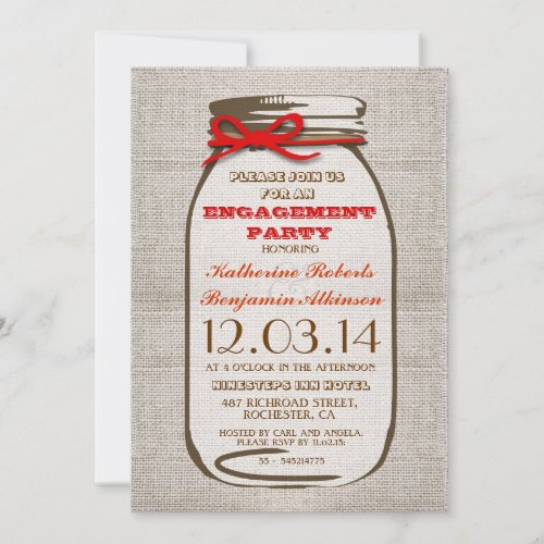 Rustic Burlap Mason Jar Engagement Party Announcements
