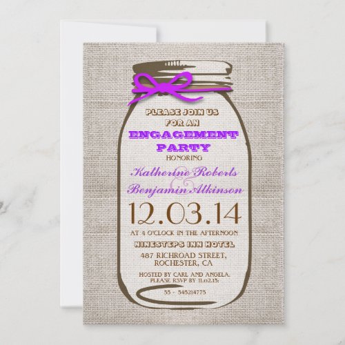Rustic Burlap Mason Jar Engagement Party Custom Announcement