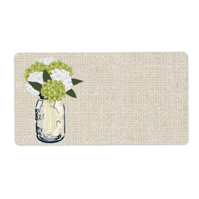 Rustic Burlap Mason Jar Hydrangeas Label (Front)