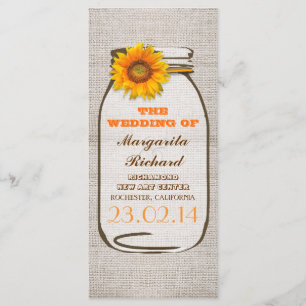 Rustic burlap mason jar sunflower wedding programs