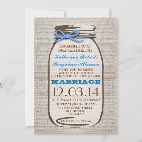 Rustic Burlap Mason Jar Wedding Custom Invites