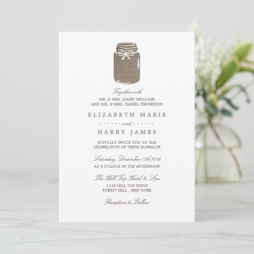 Rustic Burlap Mason Jar Wedding Invitation