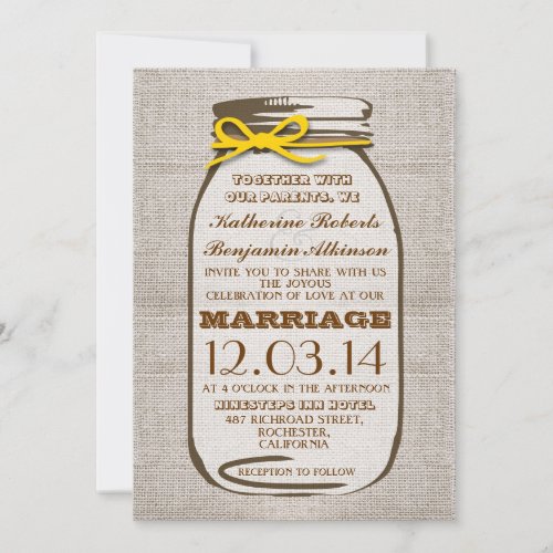 Rustic Burlap Mason Jar Wedding Announcements