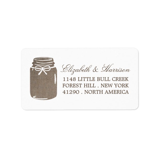 Rustic Burlap Mason Jar Wedding Label (Front)