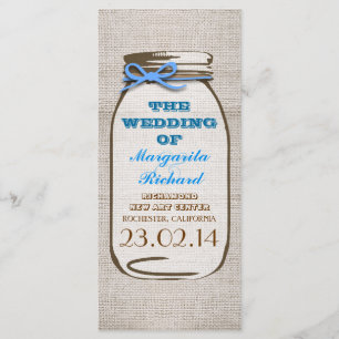 Rustic burlap mason jar wedding programs