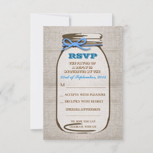 Rustic Burlap Mason Jar Wedding RSVP cards