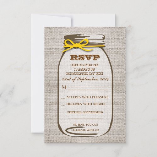 Rustic Burlap Mason Jar Wedding RSVP cards