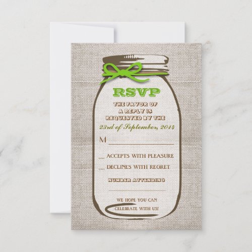 Rustic Burlap Mason Jar Wedding RSVP cards