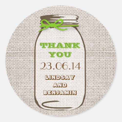 Rustic Burlap Mason Jar Wedding Stickers