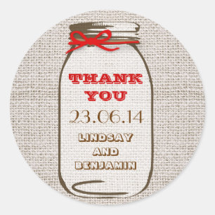 Rustic Burlap Mason Jar Wedding Stickers
