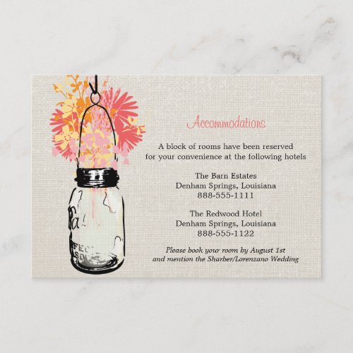 Rustic Burlap Mason Jar Wildflowers Accommodations Enclosure Card