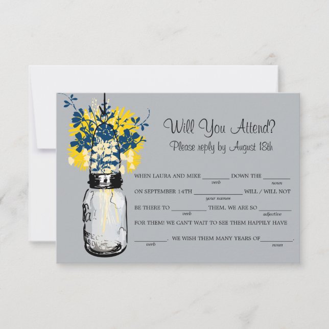 Rustic Burlap Mason Jar Wildflowers LIB RSVP (Front)