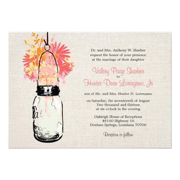 Rustic Burlap Mason Jar Wildflowers Wedding Personalized Announcements