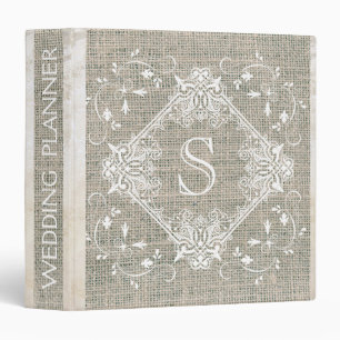 Rustic Burlap Monogram Floral Ornamental Marble Binder