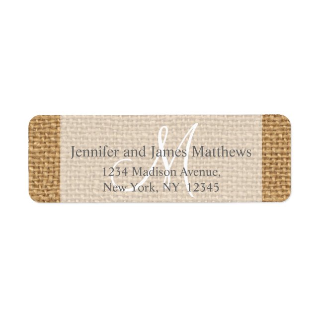 Rustic Burlap Monogram for Weddings Label (Front)